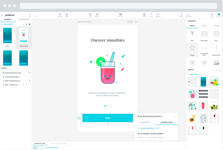 Proto.io app prototyping software interface