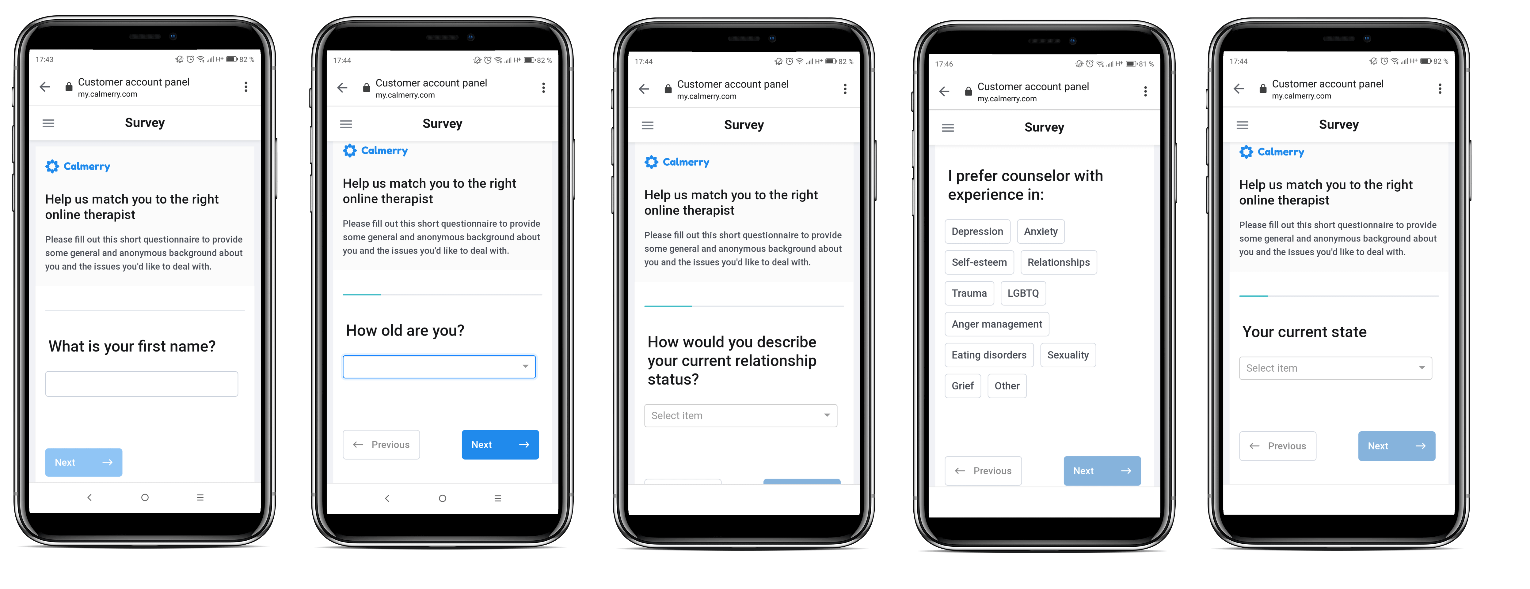 patient app calmerry entry survey