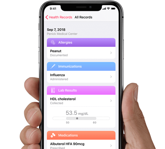 Example of a patient health record interface