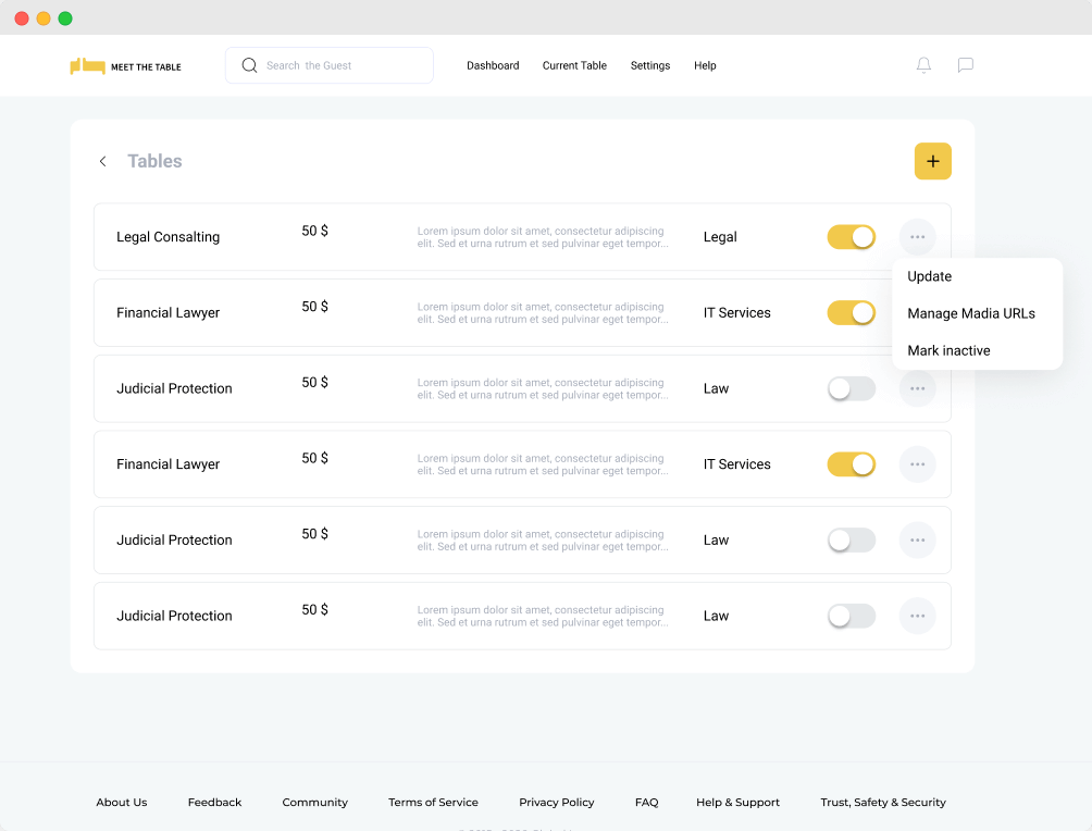 host tables 